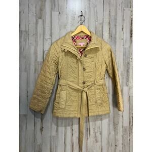 Lilly Pulitzer Women's Quilted Jacket Beige Belted Mid-Length Size 0‎